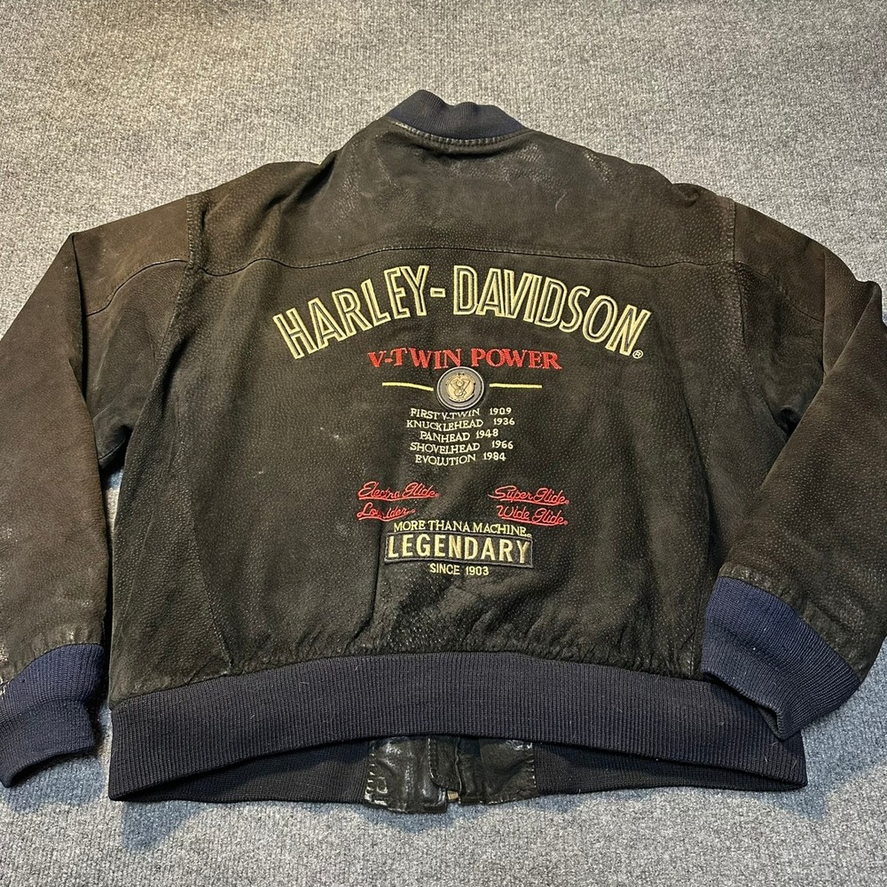 Vintage Harley Davidson Leather Bomber Jacket Black Distressed Men Medium 9112